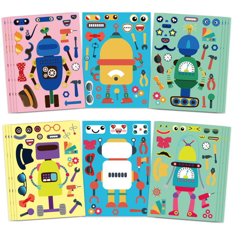 Art Craft Toddler - ประกอบสติกเกอร์หุ่นยนต์สําหรับเด็ก Make A Face ปริศนาสติกเกอร์ DIY