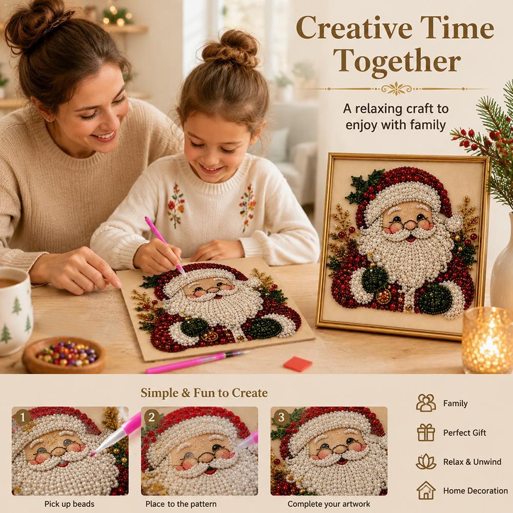 Art Craft Adult - ชุดงานฝีมือ DIY ภาพปักลูกปัดรูปซานตาคลอสคริสต์มาส พร้อมกรอบตกแต่งผนัง ของขวัญคริสต์มาสสำหรับเด็กและผู้ใหญ่