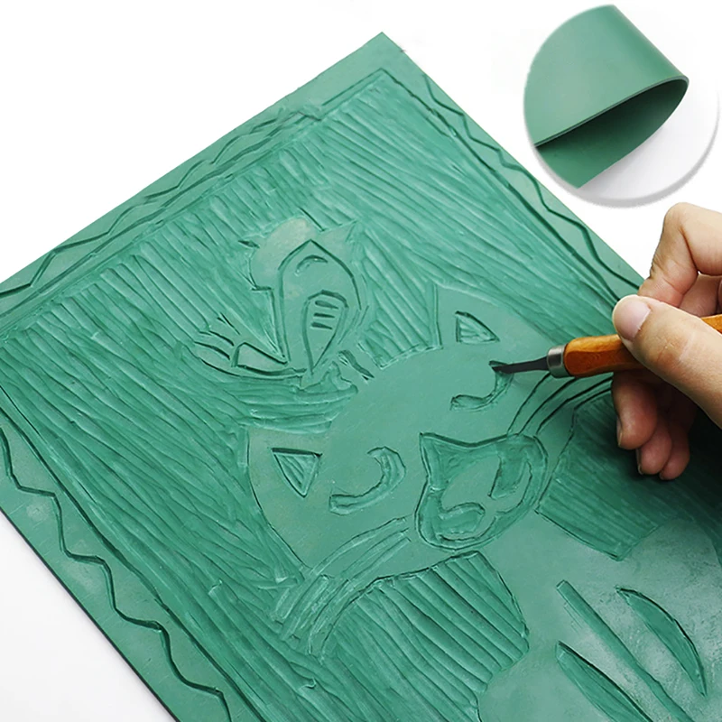 Lino Printing Block - ชุดอุปกรณ์ทำตรายางแกะสลัก แผ่นยางพิมพ์ลาย ชุดทำบล็อกพิมพ์ แผ่นพิมพ์ลินโนเลียม ชุดเครื่องมือเริ่มต้นสำหรับศิลปิน ชุดแกะสลักแบบนุ่มนวล
