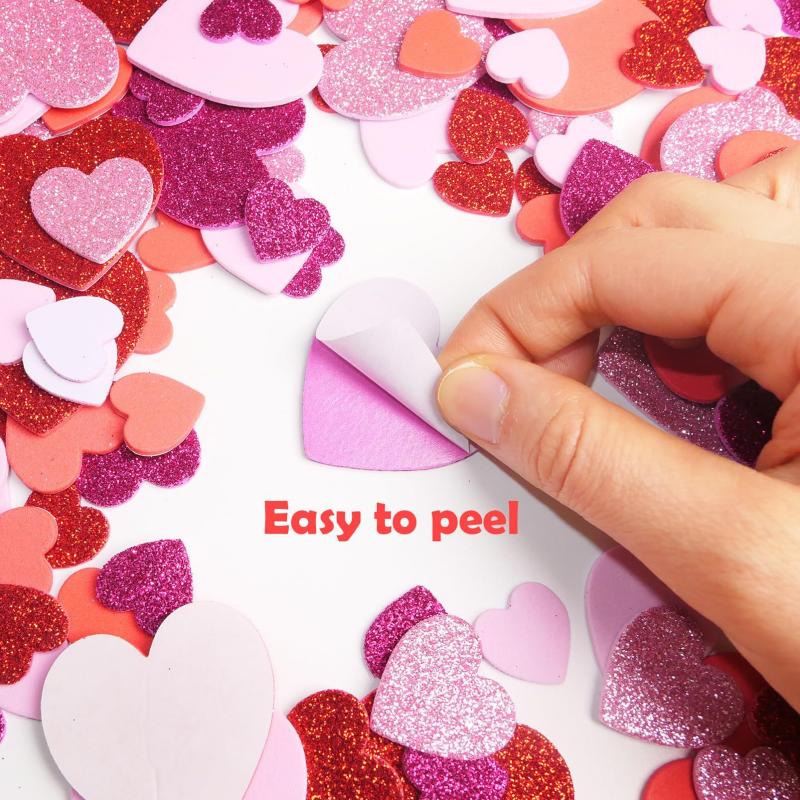 Art Craft Love - สติกเกอร์รูปหัวใจแบบมีกาวในตัว 50 ชิ้น สติกเกอร์โฟมกลิตเตอร์ ของขวัญวันวาเลนไทน์ DIY