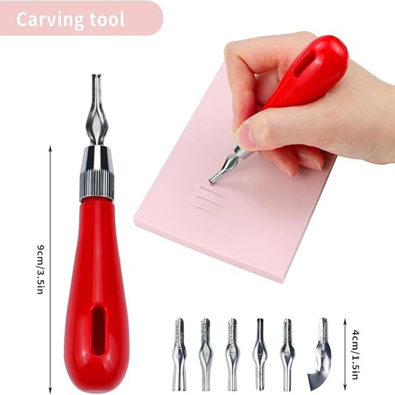 Lino Printing Block - เครื่องตัดแกะสลักอเนกประสงค์, เครื่องมือแกะสลักลินโนเลียมแบบพกพา, ด้ามจับ ABS กันลื่น, อุปกรณ์งานศิลปะสำหรับผู้เริ่มต้น