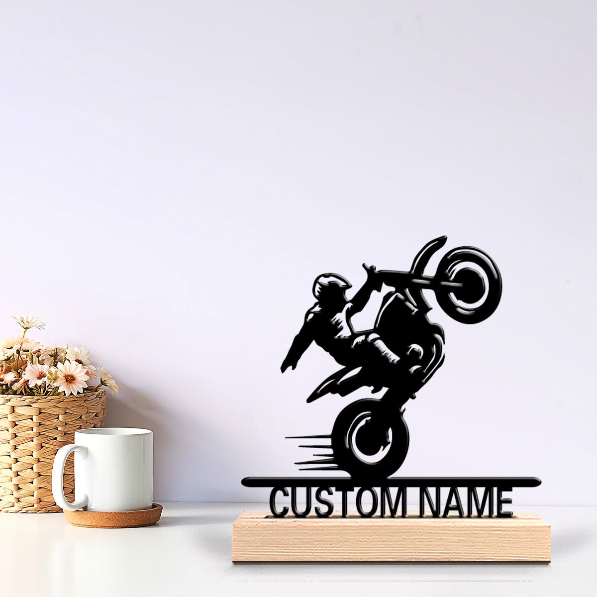 Art Craft Wood - งานประติมากรรมโลหะรูปเด็กขี่มอเตอร์ไซค์แบบเรียบง่าย 1 ชิ้น พร้อมฐานไม้ ของขวัญสำหรับเด็กผู้ชาย