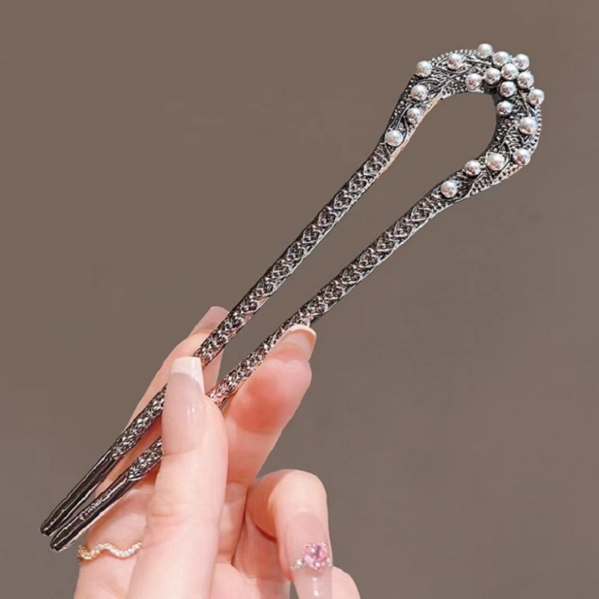 Art Craft Shop - New Pearl U Shaped Hairpin สําหรับผู้หญิงปืน-สีดําเครื่องประดับผมสาวอินเทรนด์