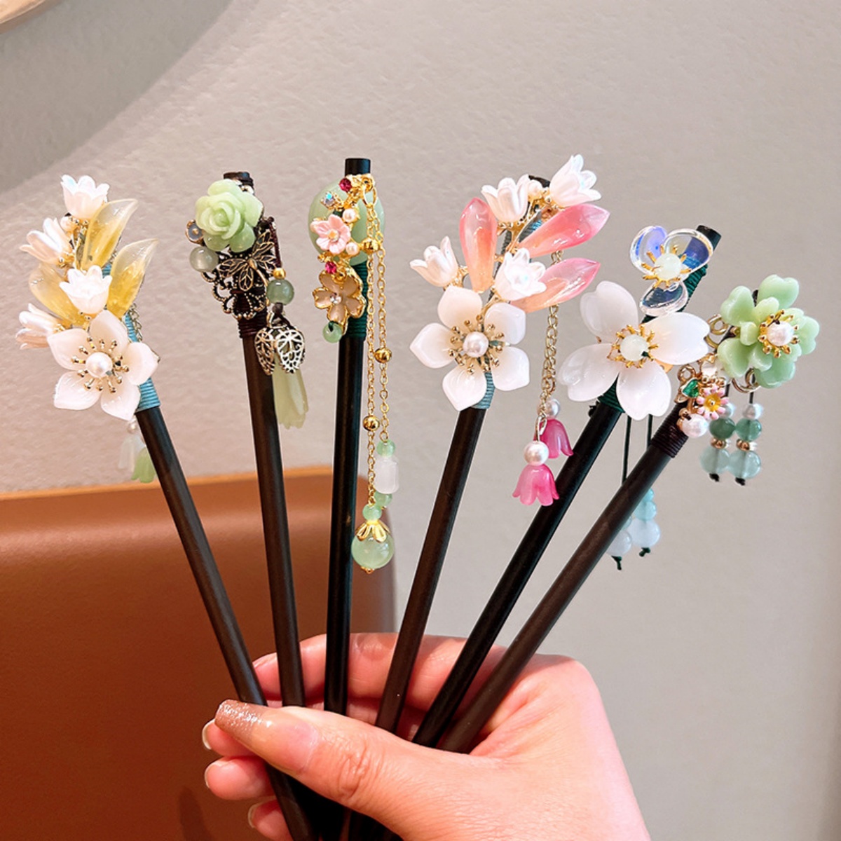Art Craft Shop - ประณีตดอกไม้พู่ไม้ Hairpin Retro สไตล์จีน Handmade ดอกไม้ผม